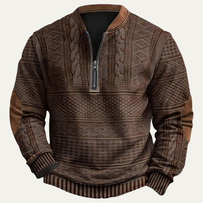 Men’s Textured Half-Zip Knit Sweater with Elbow Patches