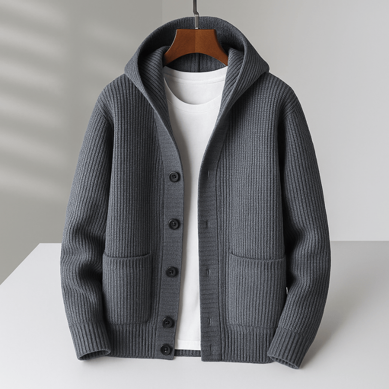 Men’s Hooded Wool-Blend Button Cardigan
