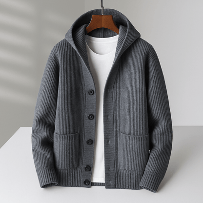 Men’s Hooded Wool-Blend Button Cardigan