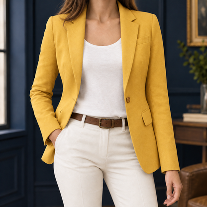 Women’s Fitted Hip-Length Blazer with Notched Lapels
