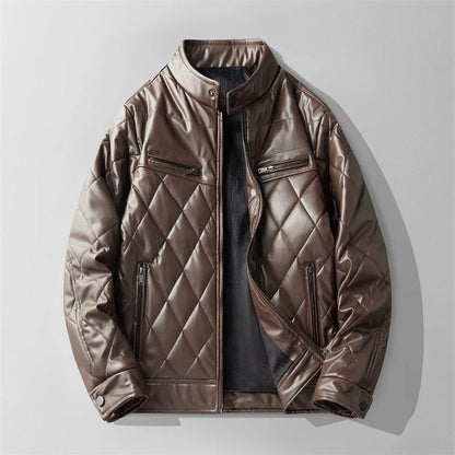 Men’s Heavyweight Quilted Leather Stand-Collar Jacket
