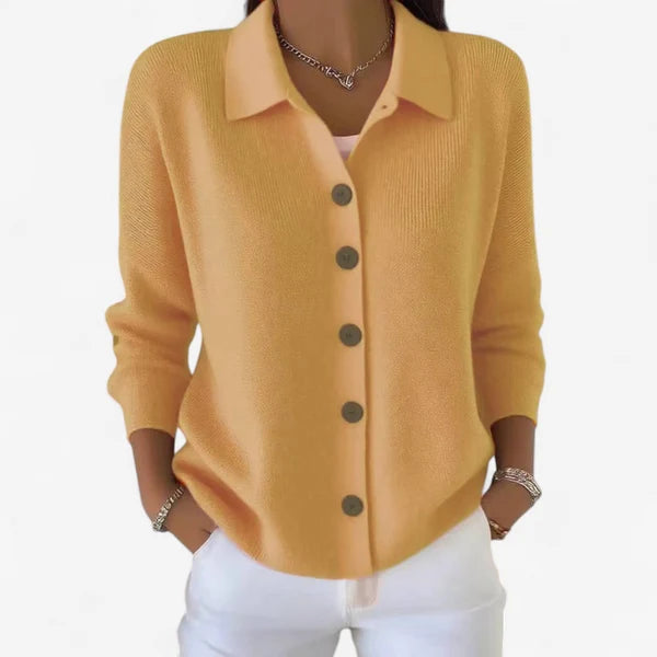 Women’s Ribbed Collared Button-Front Knit Cardigan