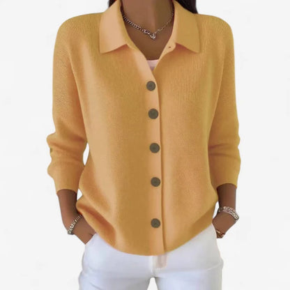 Women’s Ribbed Collared Button-Front Knit Cardigan