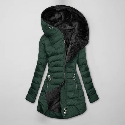 Women's Long Quilted Hooded Winter Coat with Warm Lining
