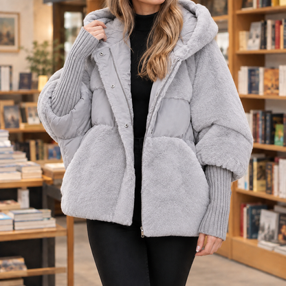 Women’s Cocoon Quilted and Plush Panel Hooded Jacket