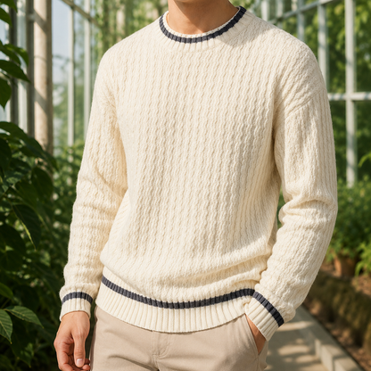 Men’s Wavy Textured Wool Crewneck Sweater