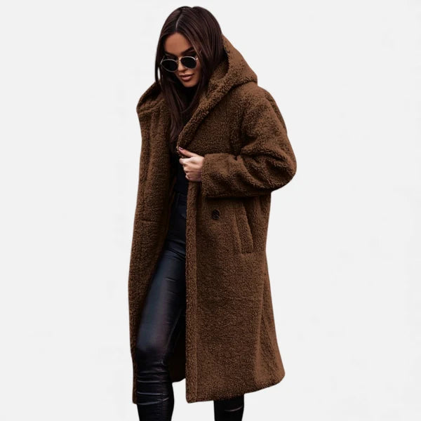 Women’s Longline Plush Faux-Fleece Coat with Tailored Fit
