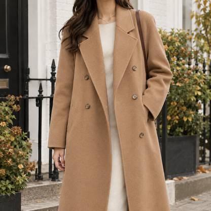 Relaxed Longline Double-Breasted Wool-Blend Coat