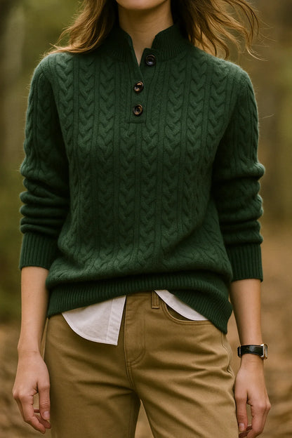 Women’s Cable Knit Stand-Collar Button Sweater