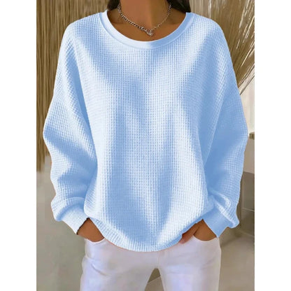 Women’s Textured Oversized Crew Neck Sweater with Dropped Shoulders