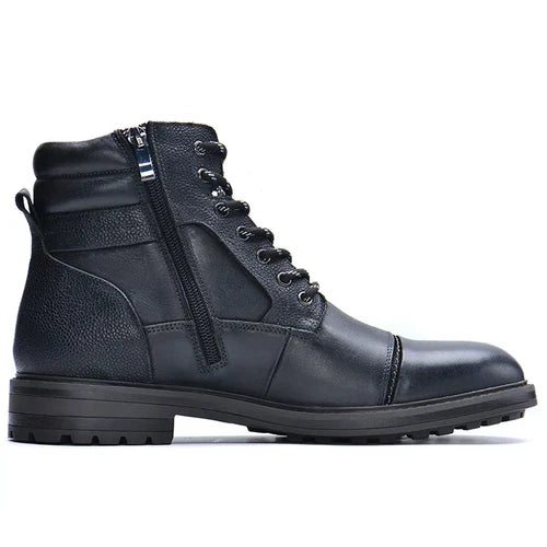 Men’s Genuine Leather Brown Boots with Side Zip and Lace-Up Fit
