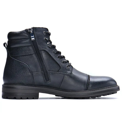 Men’s Genuine Leather Brown Boots with Side Zip and Lace-Up Fit