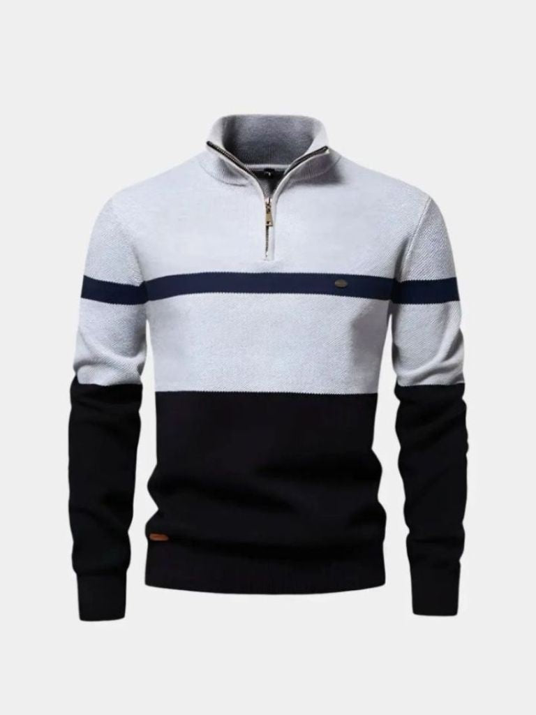 Men’s Cotton-Blend Quarter-Zip Stand Collar Pullover
