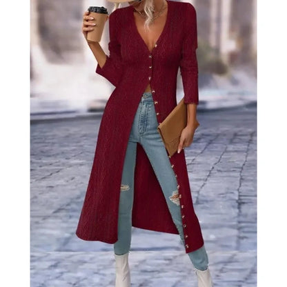 Women’s Longline V-Neck Jacket with Button Front