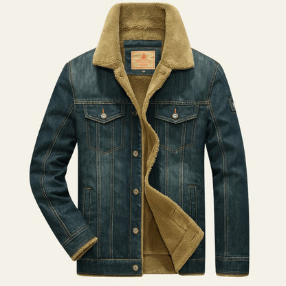 Men’s Sherpa-Collar Fleece-Lined Denim Trucker Jacket
