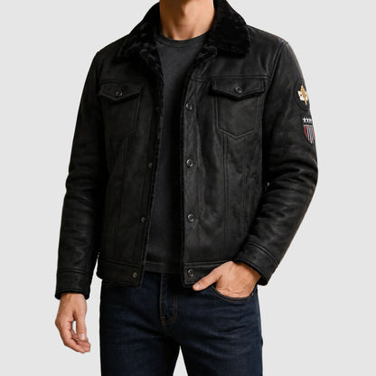 Men’s Fleece-Lined Leather Trucker Jacket