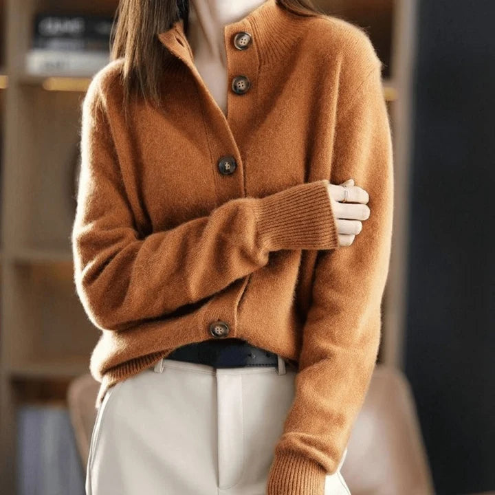 Women’s Cashmere-Blend Mock-Neck Button-Front Knit Cardigan