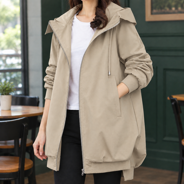 Relaxed Mid-Length Zip Hooded Jacket