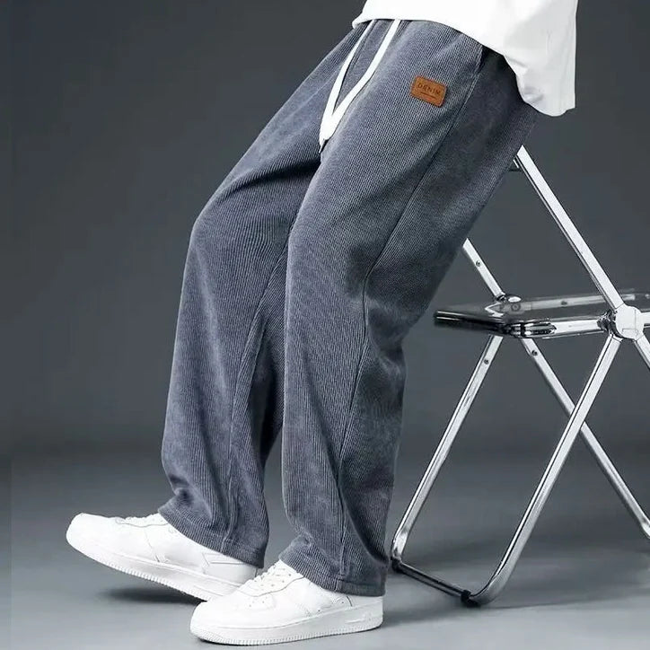 Men’s Wide-Leg Textured Sweatpants with Drawstring Waist