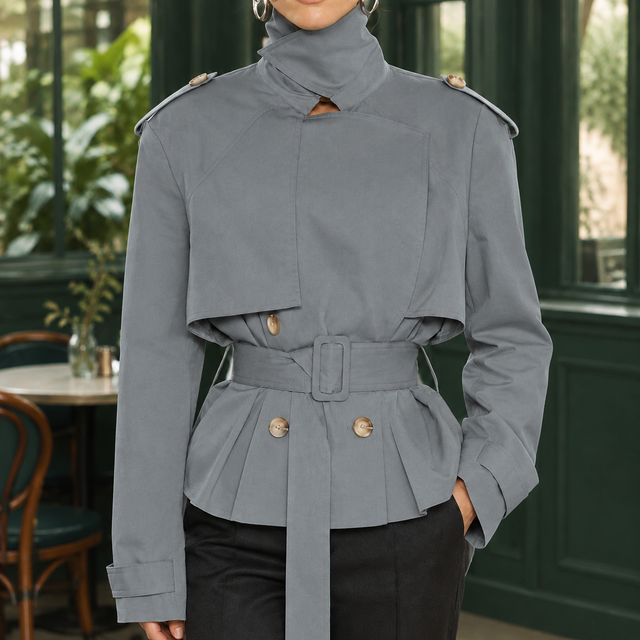 Women’s Structured Belted Wrap Collar Jacket