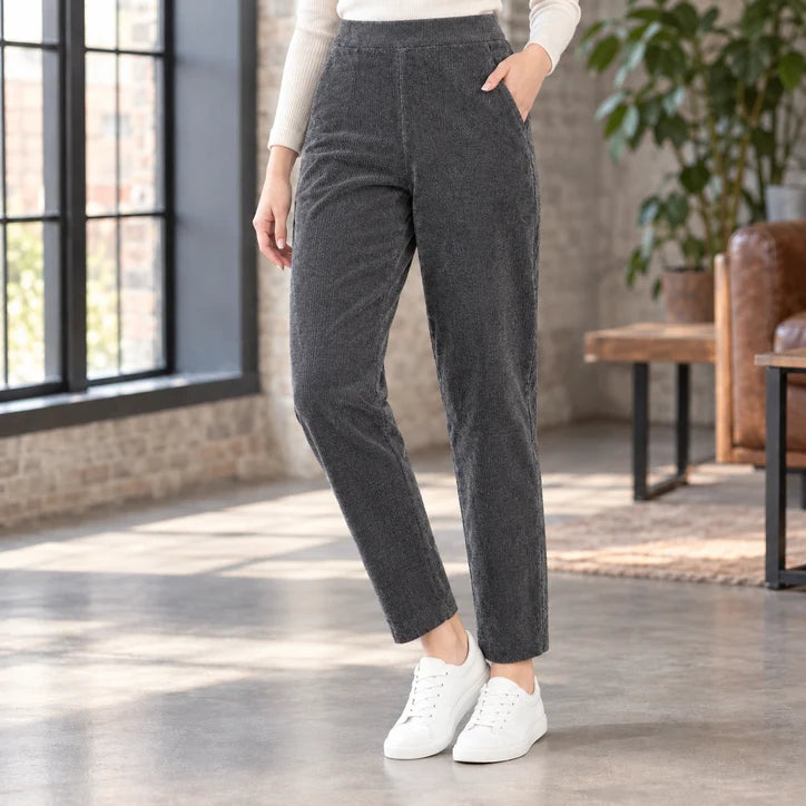 Women’s High-Rise Fleece-Lined Corduroy Tapered Pants