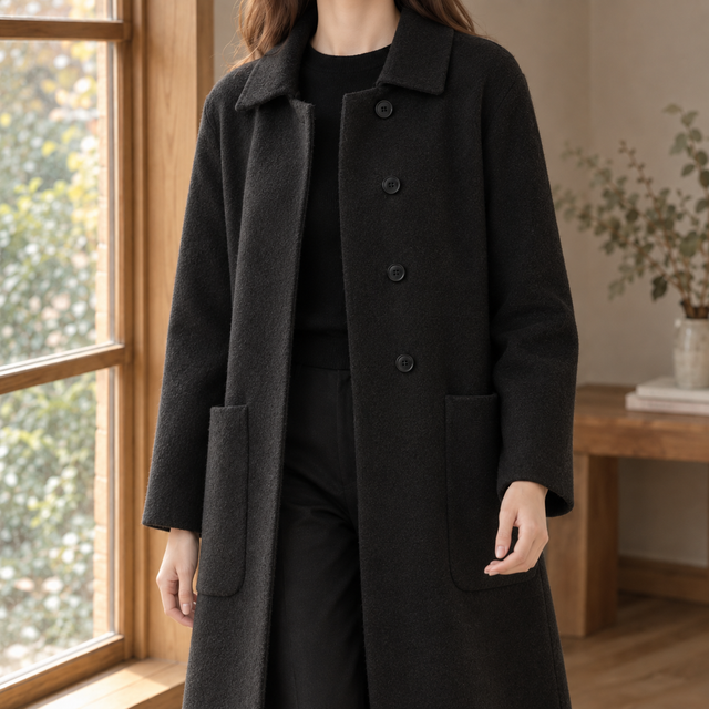 Women’s Longline Straight-Fit Wool Button Coat