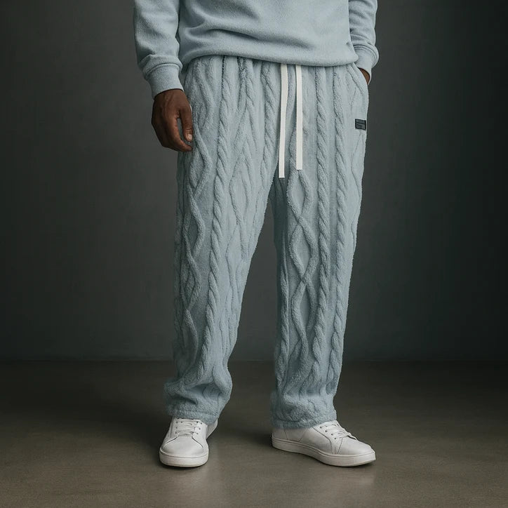 Men’s Cable-Texture Fleece Sweatpants with Relaxed Fit