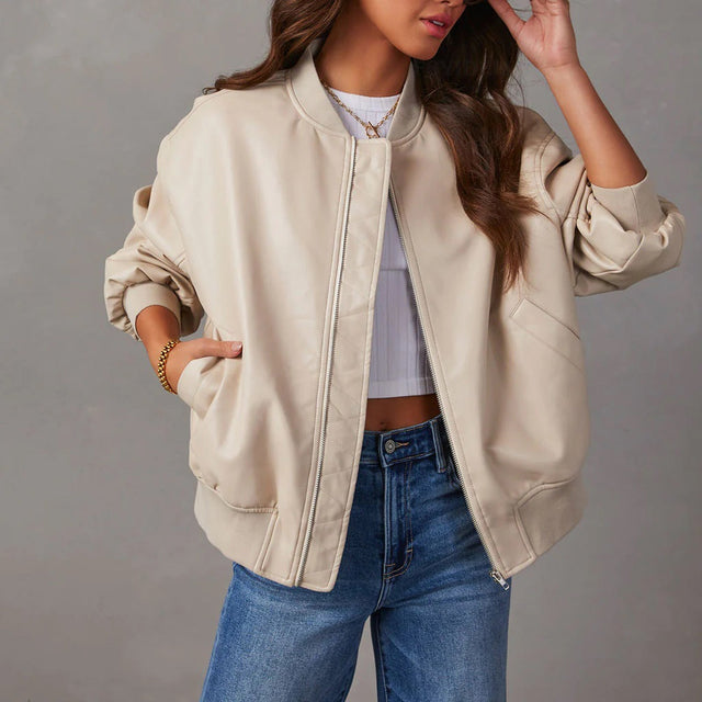 Women’s Relaxed Vegan Leather Bomber Jacket