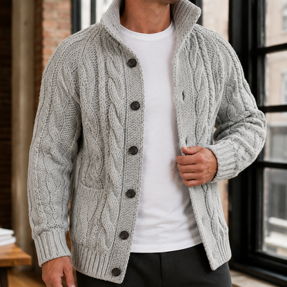 Men’s Chunky Braided Cable Knit Button Sweater