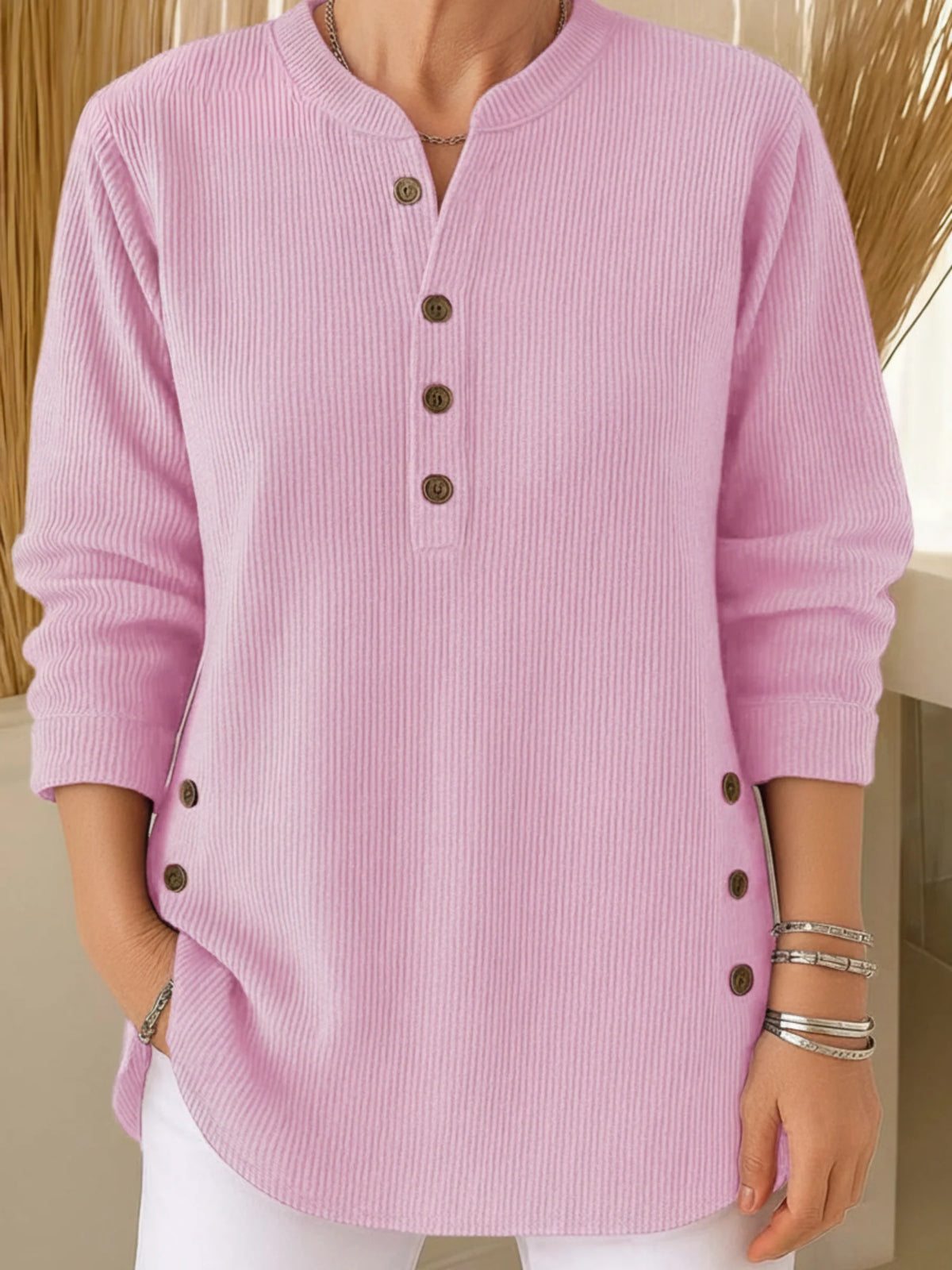 Women’s Soft Lightweight Knit Sweater with Button Neck Detail