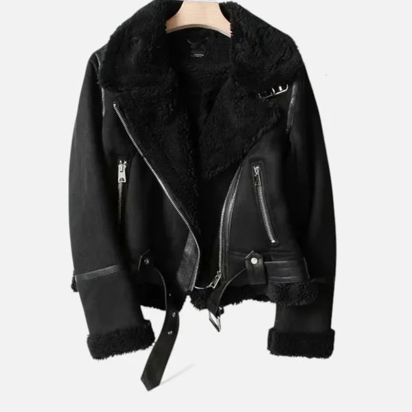 Women’s Suede Moto Jacket with Warm Lambswool Lining