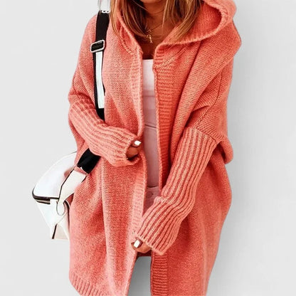 Women’s Oversized Knee-Length Hooded Open-Front Knit Cardigan