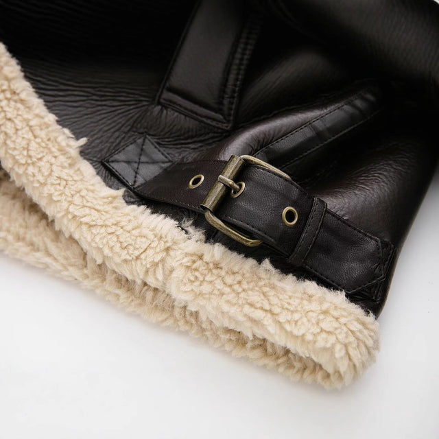Women’s Faux Shearling Trim Jacket with Leather-Finish Exterior