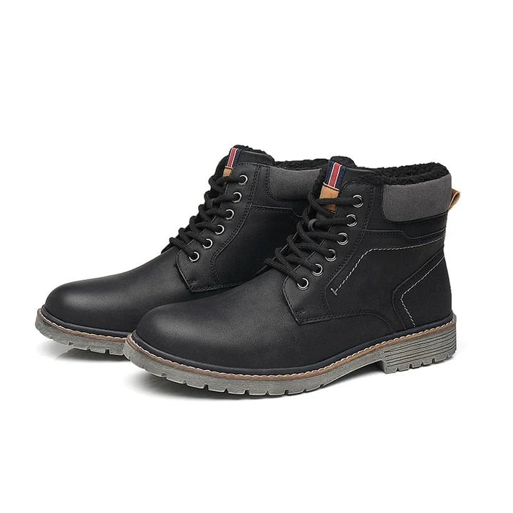 Men’s PU Leather-Style Winter Boots with Classic Round Toe