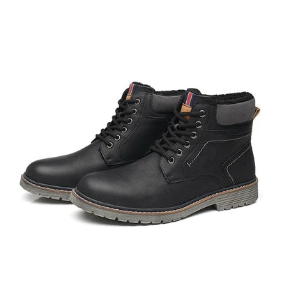 Men’s PU Leather-Style Winter Boots with Classic Round Toe