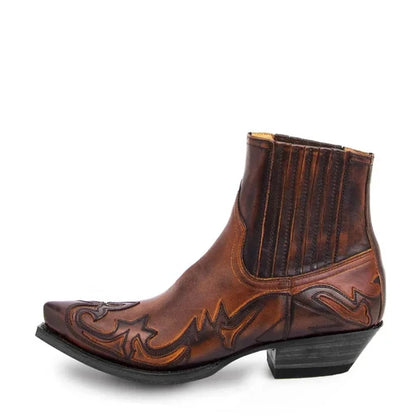 Men’s Genuine Leather Western Ankle Boots with Pointed Toe