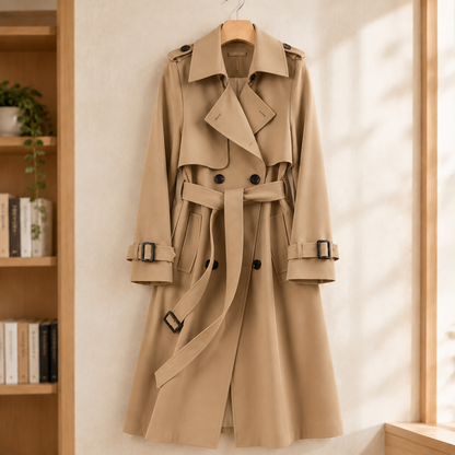Women’s Longline Double-Breasted Belted Trench Jacket