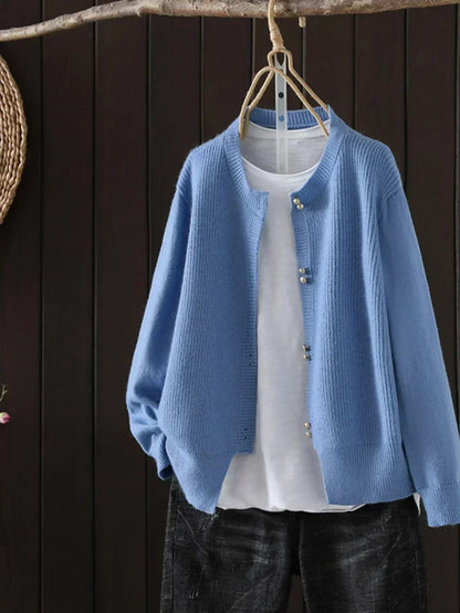 Women’s V-Neck Button-Through Ribbed Trim Cardigan