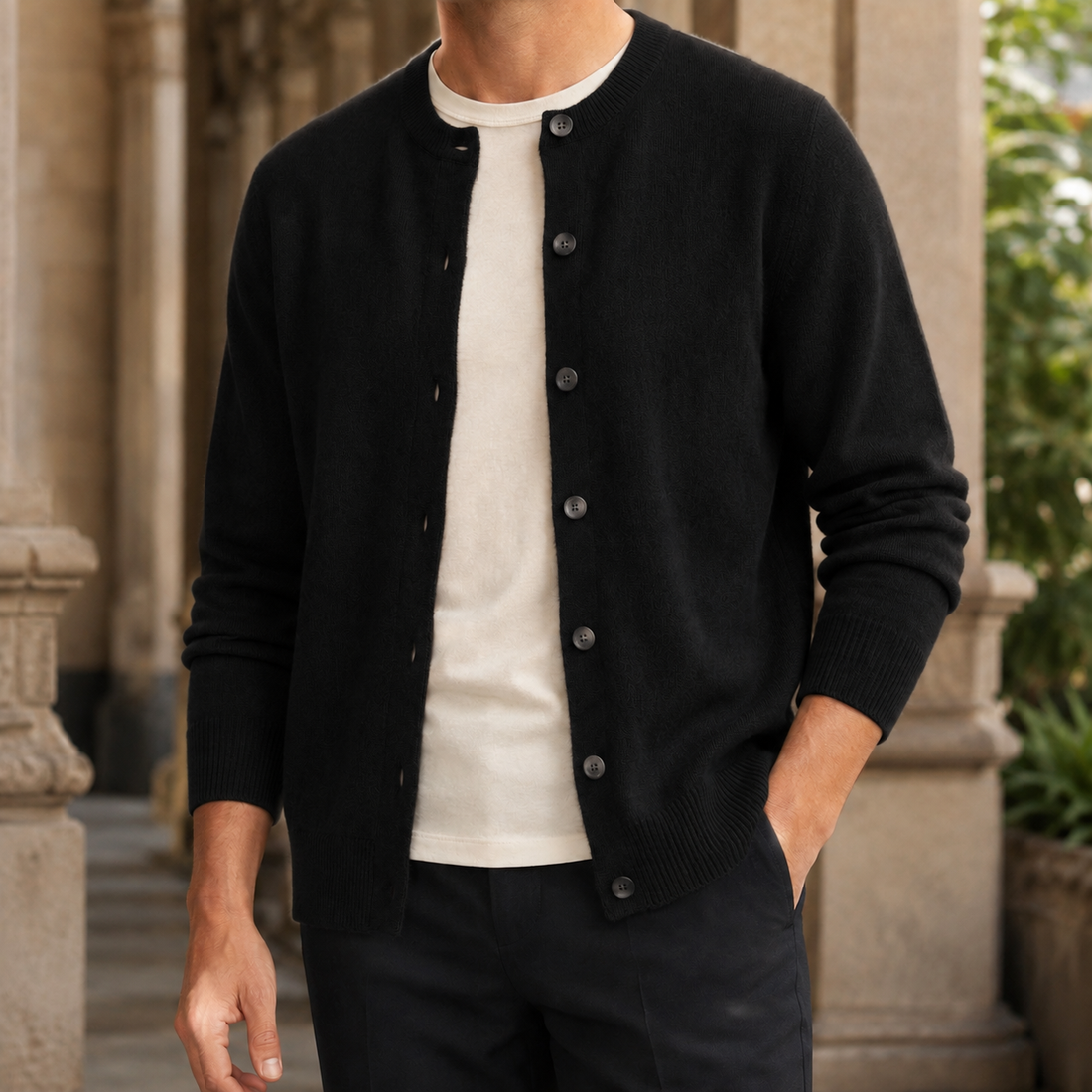 Men’s Soft Knit Button-Front Crewneck Sweater
