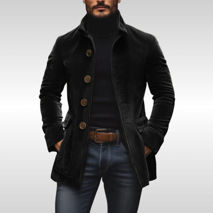Men’s Slim-Fit Corduroy Stand-Collar Wool Coat