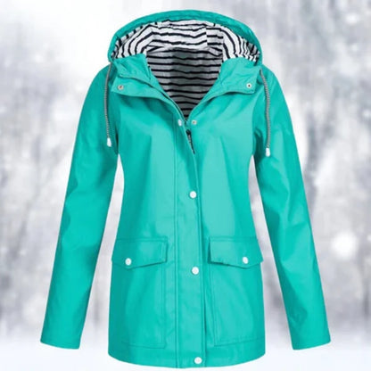 Women’s Lightweight Hooded Rain Coat with Front Flap Pockets