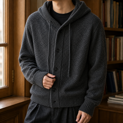Men’s Wool-Blend Hooded Button-Front Sweater