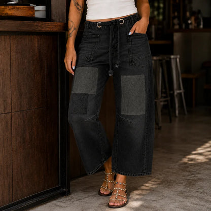 Women’s Cropped Patchwork Wide-Leg Utility Jeans