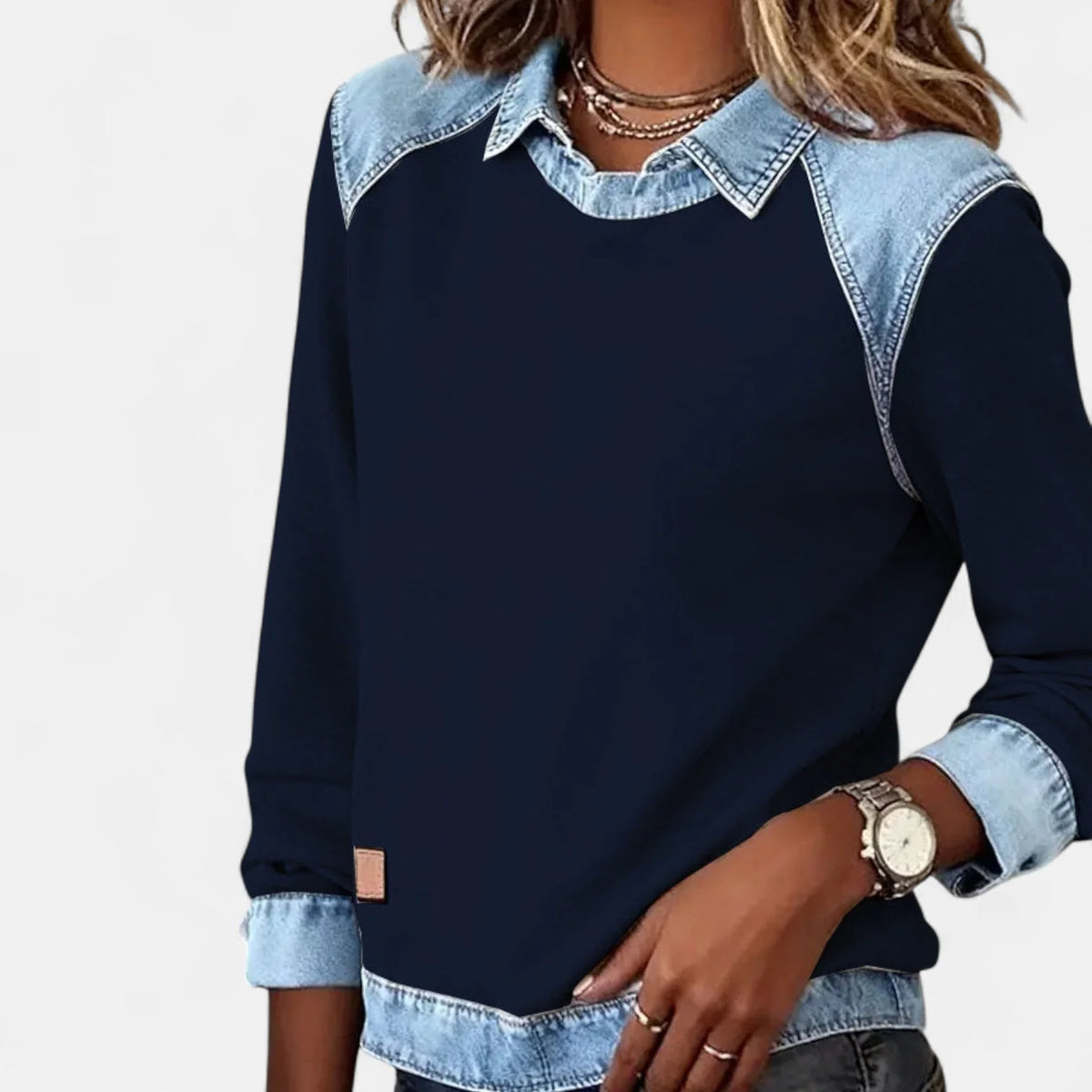 Women’s Contrast Panel Collared Long-Sleeve Knit Sweater