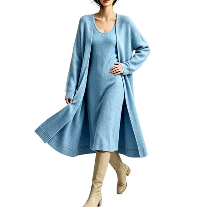 Women's Two-Piece Knit Dress and Longline Cardigan Set