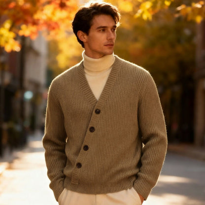 Men’s Stretch Ribbed V-Neck Button Cardigan