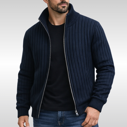 Men’s Ribbed Stand-Collar Full-Zip Cardigan