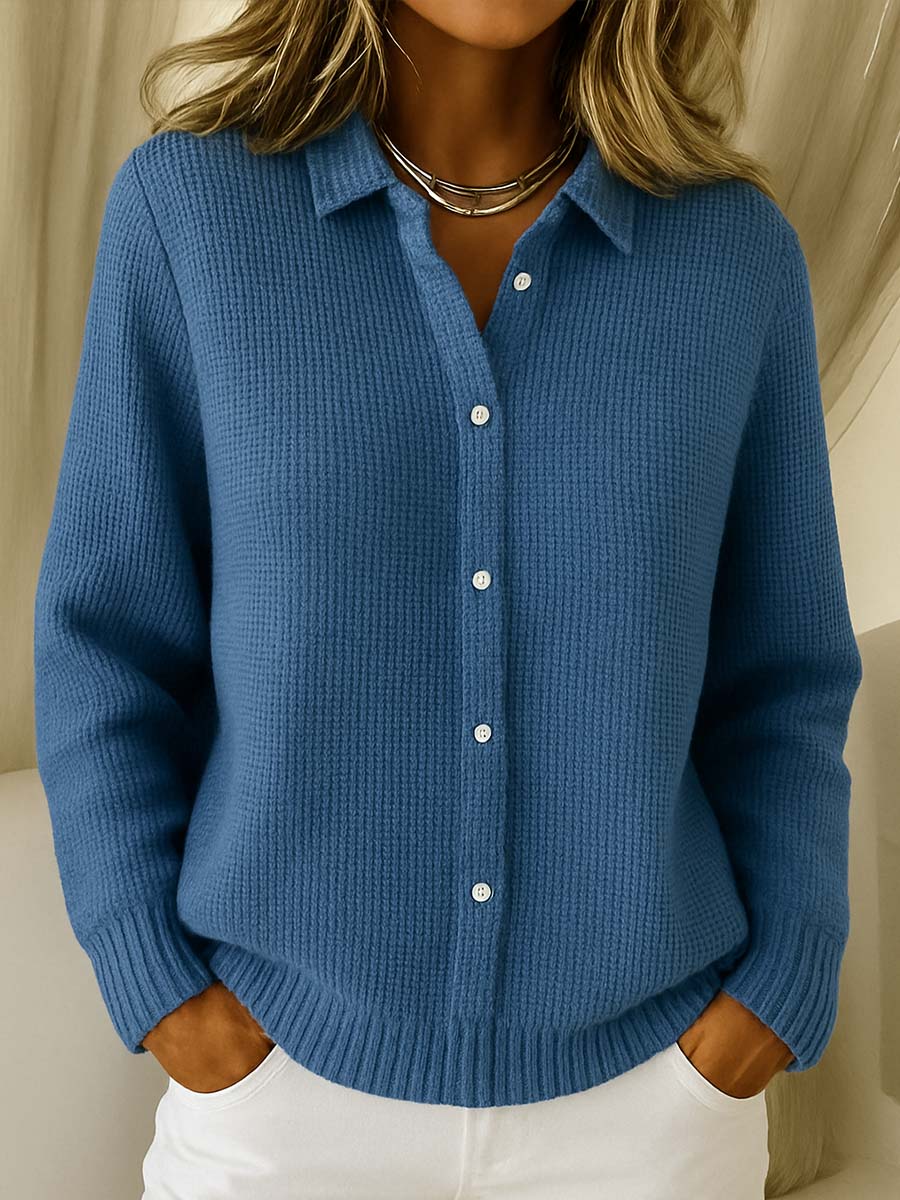 Women’s Collared Button-Front Ribbed Knit Sweater