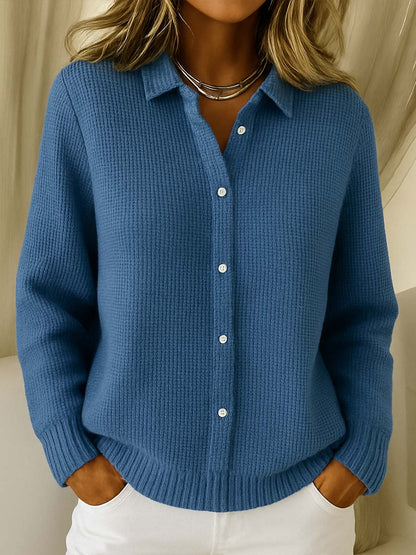 Women’s Collared Button-Front Ribbed Knit Sweater