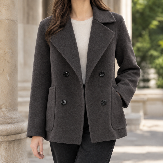 Brushed Relaxed Double-Breasted Short Jacket